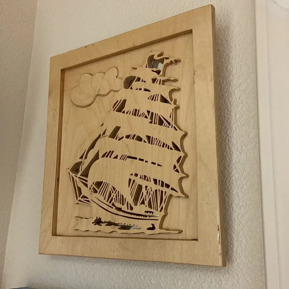 Handmade Wood And Mirror Well Decor Boat Ship 🛳 31.5”x13.5”Size